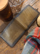 Olive green leather wallet with black edges