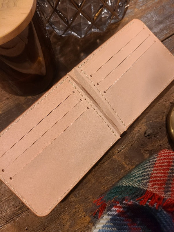 Custom dyed natural vachetta leather wallet