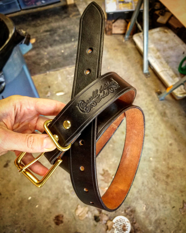 Custom black leather belt